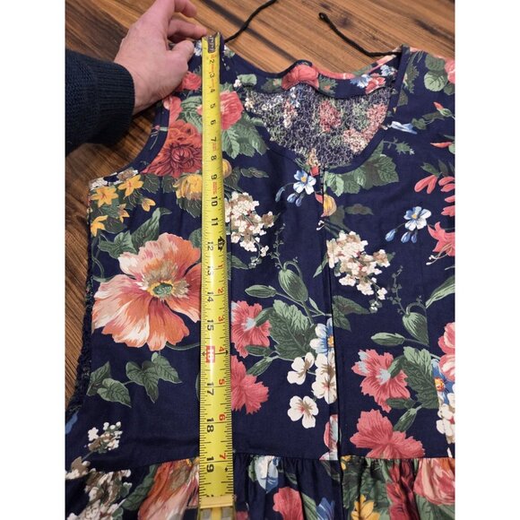 Phoebe VTG Floral Maxi Dress 14 USA Made Navy Cottagecore Drop Waist Textured - Picture 15 of 15
